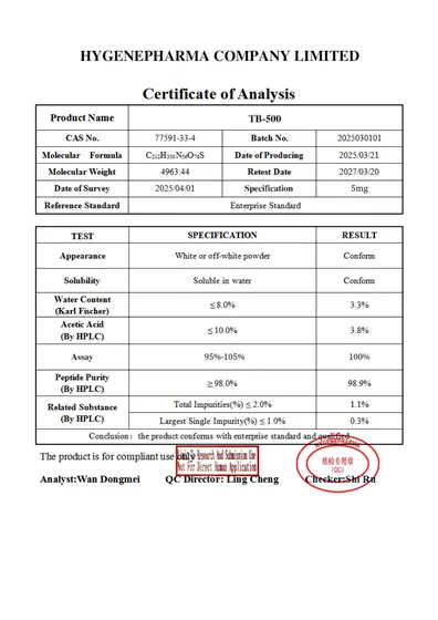 TB-500 5mg COA 2025-04-01
