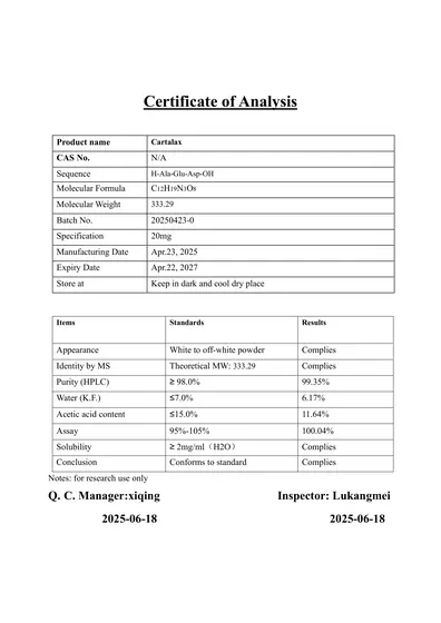 Cartalax 20mg COA 2025-06-18