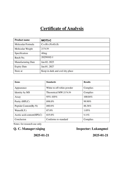 MOTS-C 40mg COA 2025-01-21