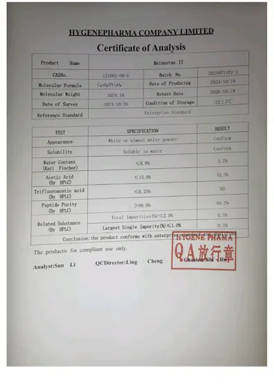 Melanotan II 10mg · 2/2 COA 2024-10-28