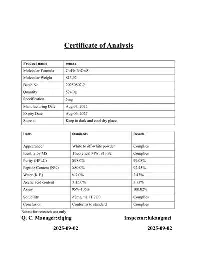 Semax 5mg COA 2025-09-02